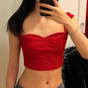 Red Lace Trim Crop Top